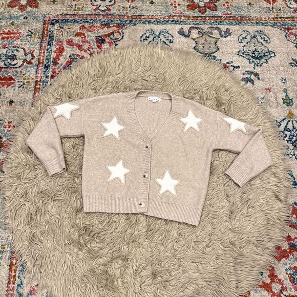 Threaded leaf stars button down cardigan size medium - Picture 1 of 4